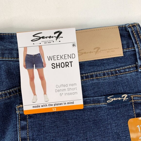 Seven7 Women's Shorts 12 Weekend Short Cuffed Stretch Denim Shorts Size 12 Blue - Picture 5 of 7